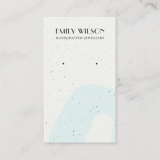 ABSTRACT CERAMIC AQUA BLUE STUD EARRING DISPLAY BUSINESS CARD (Front)