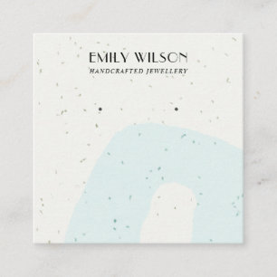 ABSTRACT CERAMIC AQUA BLUE STUD EARRING DISPLAY SQUARE BUSINESS CARD