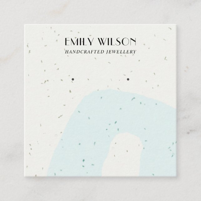 ABSTRACT CERAMIC AQUA BLUE STUD EARRING DISPLAY SQUARE BUSINESS CARD (Front)