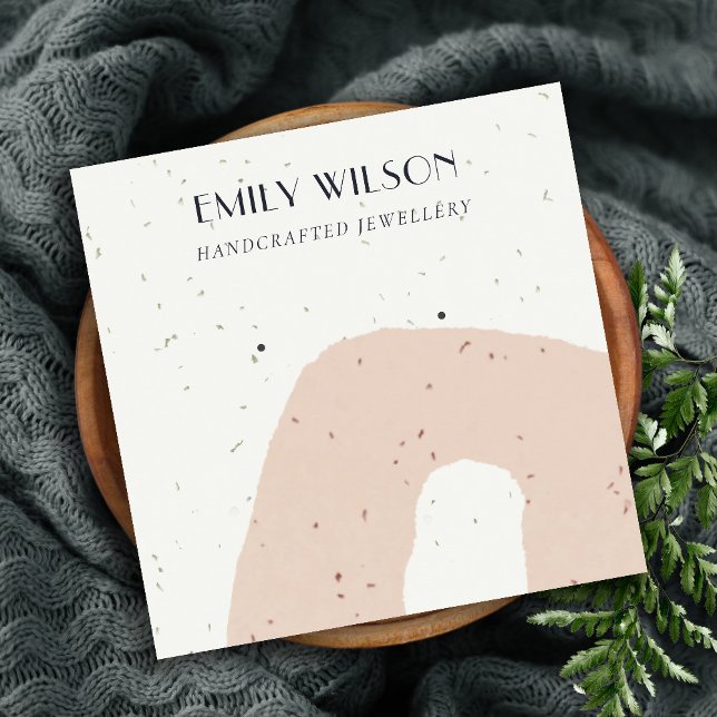 ABSTRACT CERAMIC BLUSH PEACH STUD EARRING DISPLAY SQUARE BUSINESS CARD (Creator Uploaded)