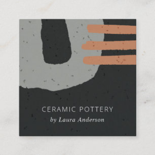 ABSTRACT CERAMIC TEXTURE BLACK GREY RUST SPECKLED SQUARE BUSINESS CARD