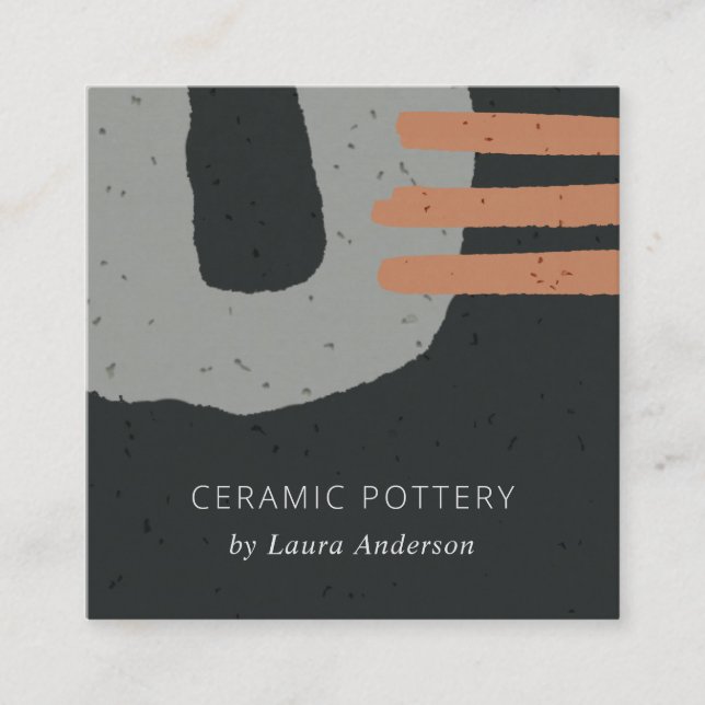 ABSTRACT CERAMIC TEXTURE BLACK GREY RUST SPECKLED SQUARE BUSINESS CARD (Front)