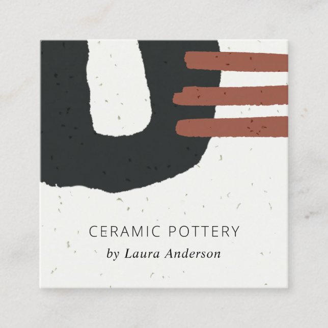 ABSTRACT CERAMIC TEXTURE BLACK RUST CHIC SPECKLED SQUARE BUSINESS CARD (Front)