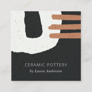 ABSTRACT CERAMIC TEXTURE BLACK WHITE RUST SPECKLED SQUARE BUSINESS CARD