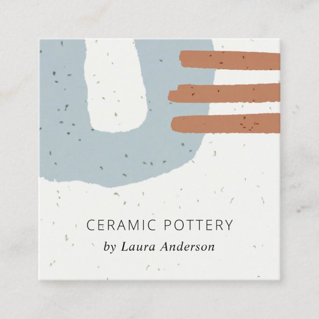ABSTRACT CERAMIC TEXTURE BLUE GREY RUST SPECKLED SQUARE BUSINESS CARD (Front)