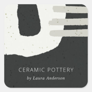 ABSTRACT CERAMIC TEXTURE CHIC BLACK GREY SPECKLED SQUARE STICKER