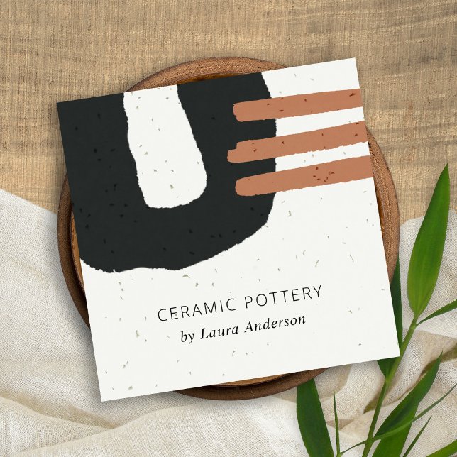 ABSTRACT CERAMIC TEXTURE CHIC BLACK RUST SPECKLED SQUARE BUSINESS CARD (Creator Uploaded)