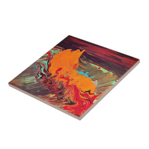 Abstract Ceramic Tile "Orange Burst"