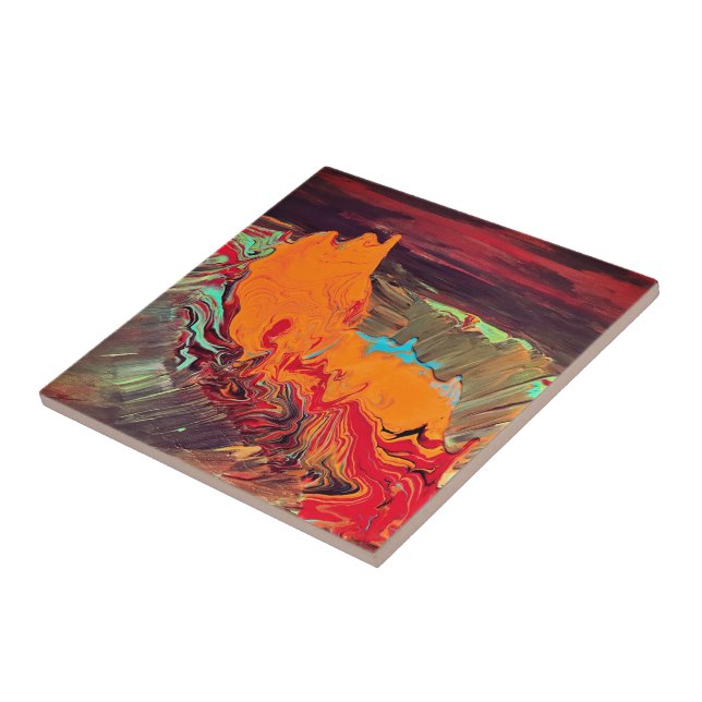 Abstract Ceramic Tile "Orange Burst" (Side)