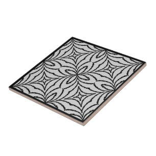 Abstract Chained Web Black On Grey Geo Pattern Tile