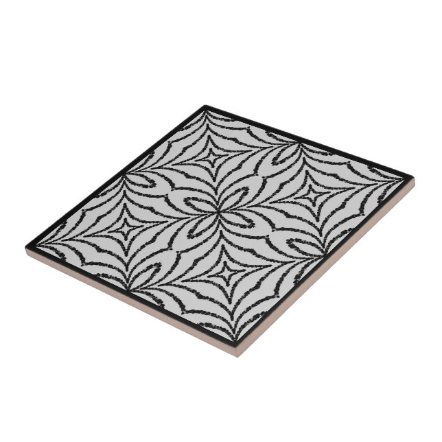 Abstract Chained Web Black On Grey Geo Pattern Tile (Side)
