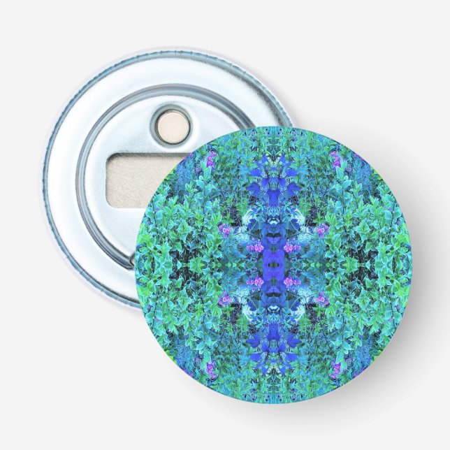 Abstract Chartreuse and Blue Foliage Pattern Bottle Opener (Front)