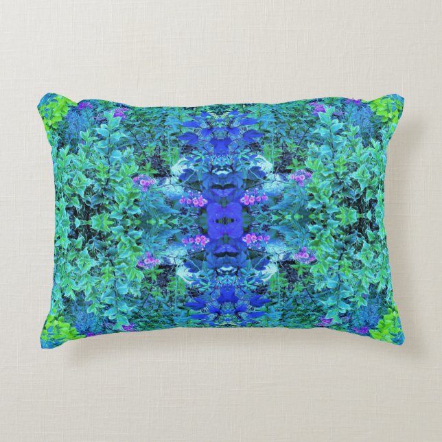 Abstract Chartreuse and Blue Foliage Pattern Decorative Cushion (Front)