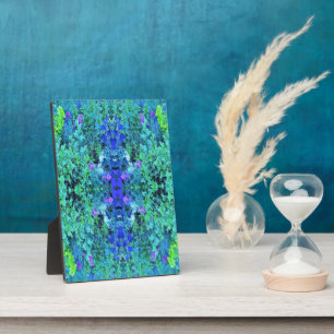 Abstract Chartreuse and Blue Foliage Pattern Plaque