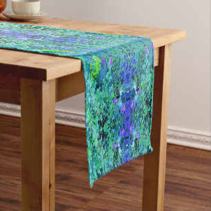Abstract Chartreuse and Blue Foliage Pattern Short Table Runner