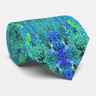 Abstract Chartreuse and Blue Foliage Pattern Tie