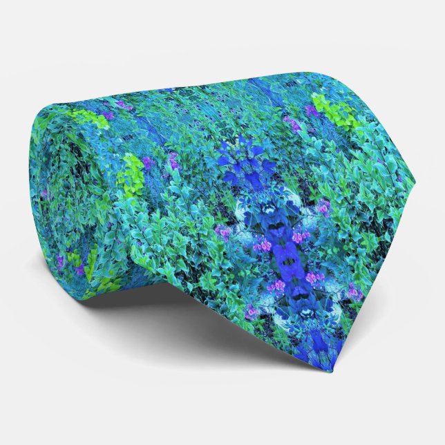 Abstract Chartreuse and Blue Foliage Pattern Tie (Rolled)
