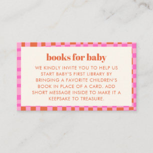 Abstract Check Pink Orange Baby Shower Books  Enclosure Card