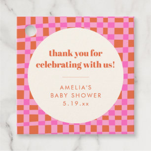 Abstract Checker Pink Custom Baby Shower Thank Favour Tags