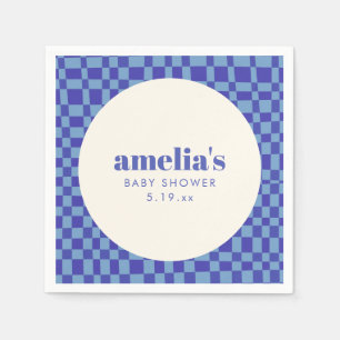 Abstract Checkerboard Blue Custom Baby Shower Napkin