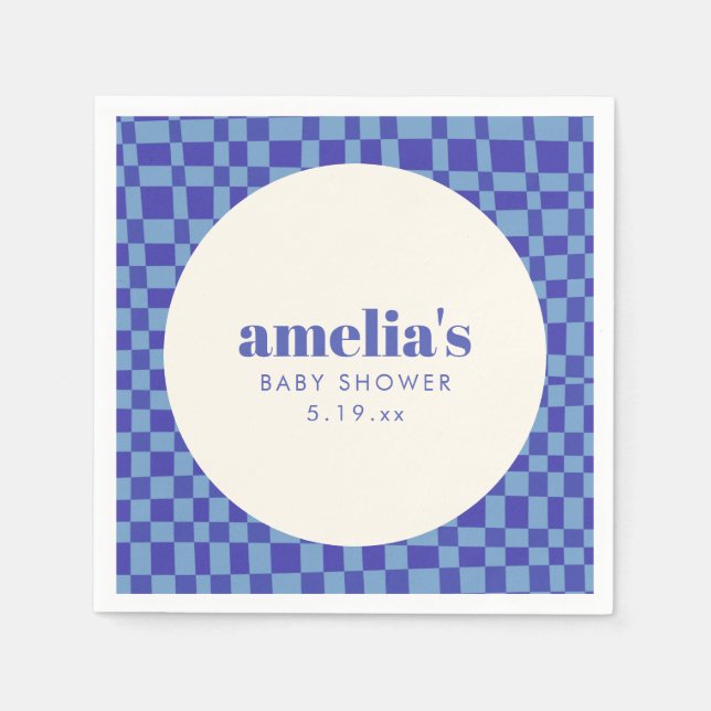 Abstract Checkerboard Blue Custom Baby Shower Napkin (Front)