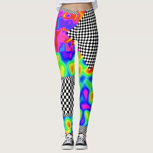 Abstract Checkers Patches Leggings (Front)