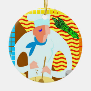Abstract Chef Cooking, add, edit text Ceramic Tree Decoration