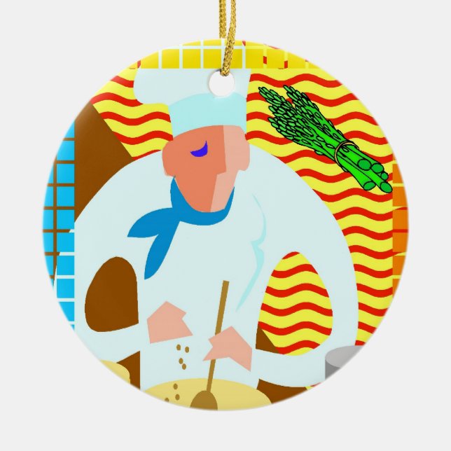 Abstract Chef Cooking, add, edit text Ceramic Tree Decoration (Front)