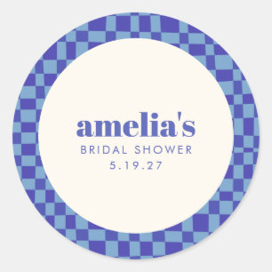 Abstract Chequerboard Blue Custom Bridal Shower Classic Round Sticker
