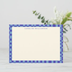 Abstract Chequerboard Blue Personalised Stationery Card