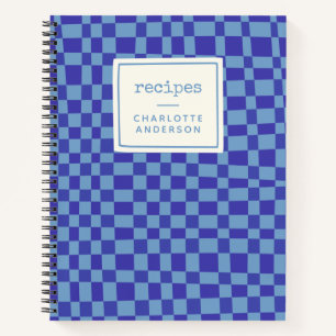 Abstract Chequered Pattern Blue Custom Recipe Notebook