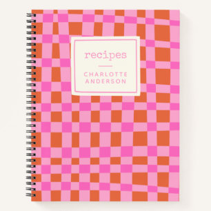 Abstract Chequered Pattern Pink Custom Recipe Notebook