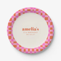 Abstract Chequered Pink Orange Custom 21st Birthd
