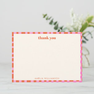 Abstract Chequered Pink Orange Custom Bridal Showe Thank You Card