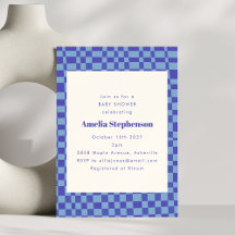Abstract Chequered Retro Blue Baby Shower