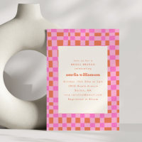 Abstract Chequered Retro Pink Orange Bridal Brunch