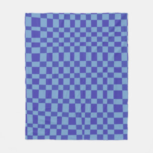 Abstract Chequered Shapes Pattern in Blue  Fleece Blanket