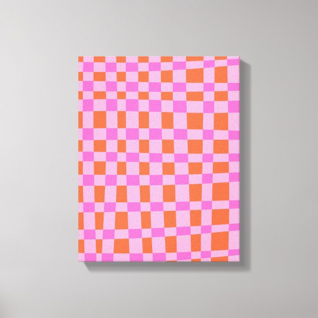 Abstract Chequered Shapes Pattern in Pink    Canvas Print (Front)
