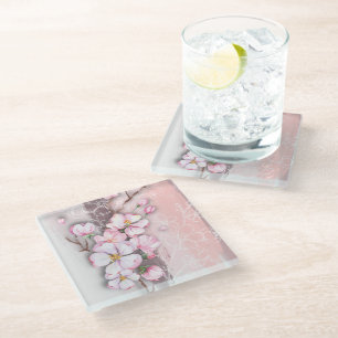 Abstract Cherry Blossoms Glass Coaster