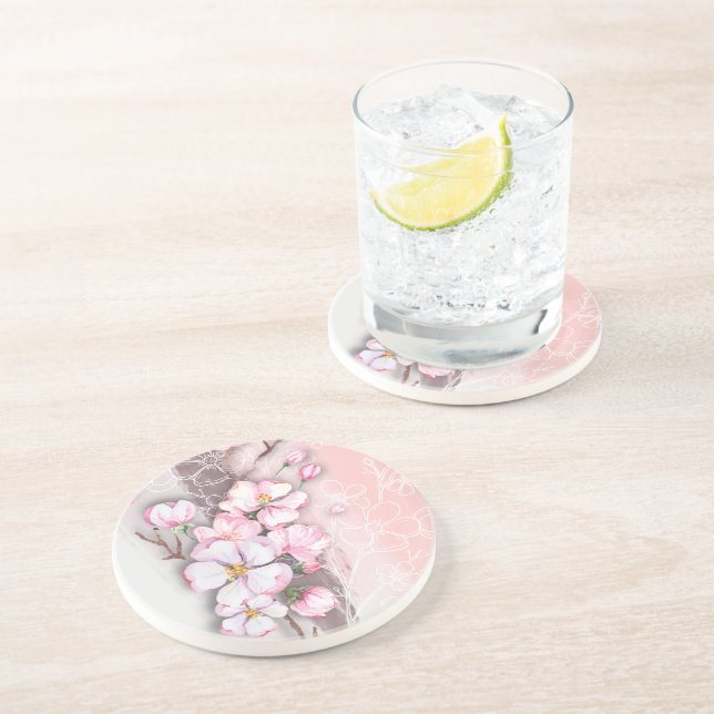 Abstract Cherry Blossoms Sandstone Coaster (Side)
