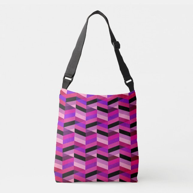 Abstract Chevron/Herringbone | Purples & Violet Crossbody Bag (Front)