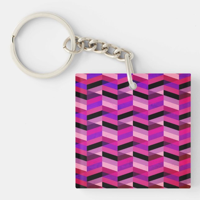 Abstract Chevron/Herringbone | Purples & Violet Key Ring (Front)