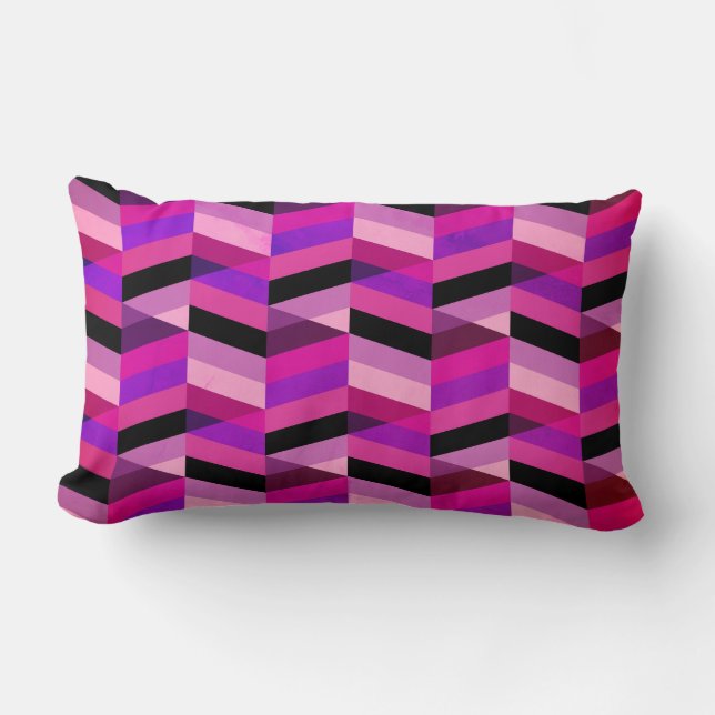 Abstract Chevron/Herringbone | Purples & Violet Lumbar Cushion (Front)
