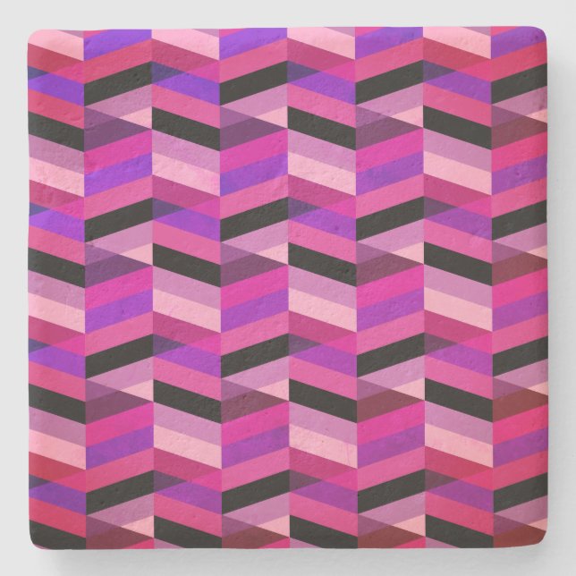 Abstract Chevron/Herringbone | Purples & Violet Stone Coaster (Front)