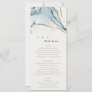 Abstract Chic Blue Gold Beachy Wedding Menu Card