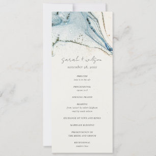 Abstract Chic Blue Gold Beachy Wedding Program Invitation