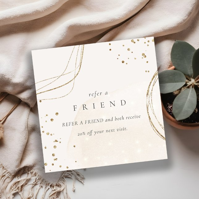 Abstract Chic Glitter Ivory Gold Refer A Friend Square Business Card (Creator Uploaded)