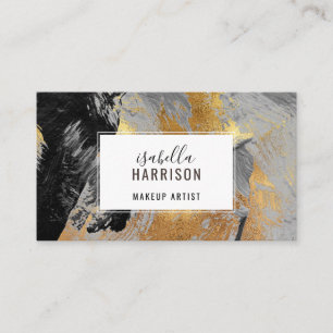 Abstract Chic Gold Glitter Black Brushstrokes  Business Card