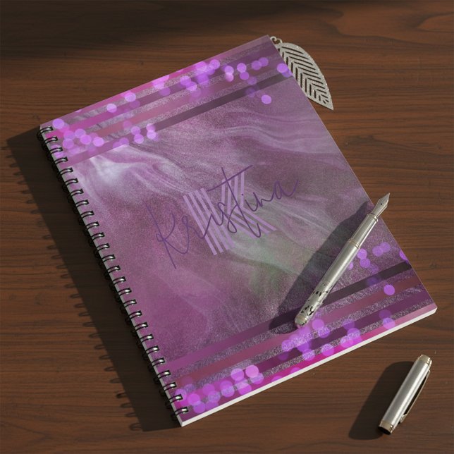 Abstract Chic Purple Pink Glittery Name & Initial Notebook (Creator Uploaded)