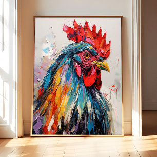 Abstract Chicken Art Print Poster, Vintage Bird Wa